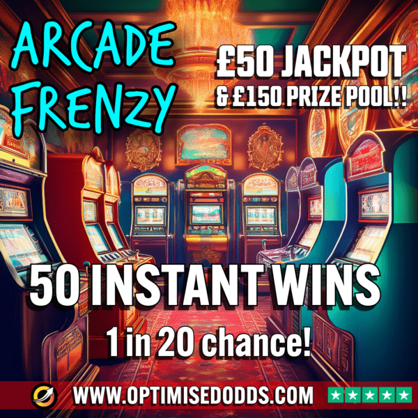 ARCADE FRENZY: £50 CASH MAIN PRIZE +50 Instant Wins --- (1 in 20 chance to WIN)