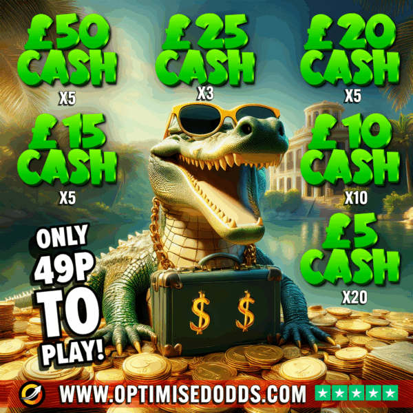 CROC CASH +150 Instant Wins! - Only 49p To Play! (+£700 Prize Pool)