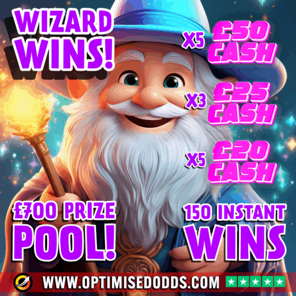 WIZARD WINS +£700 Prize Pot +150 Instant Wins! - 50p to play!